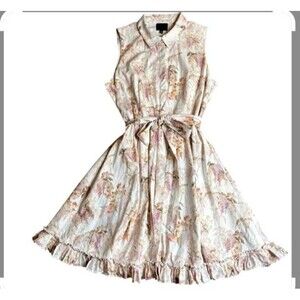 Alex Marie Linen Blend Hidden Button Up Shirt Dress Women's Size 10